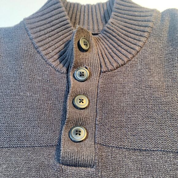 Haggar - Chocolate Brown knit partial button pullover sweater, L Ribbed Neck Cuf - Picture 2 of 11